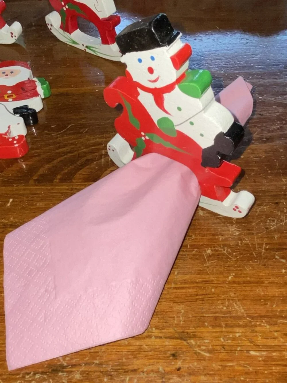 Adorable Vintage Vera Neumann Wooden Napkin Rings, Set of 6, Santa-Snowman-Angel